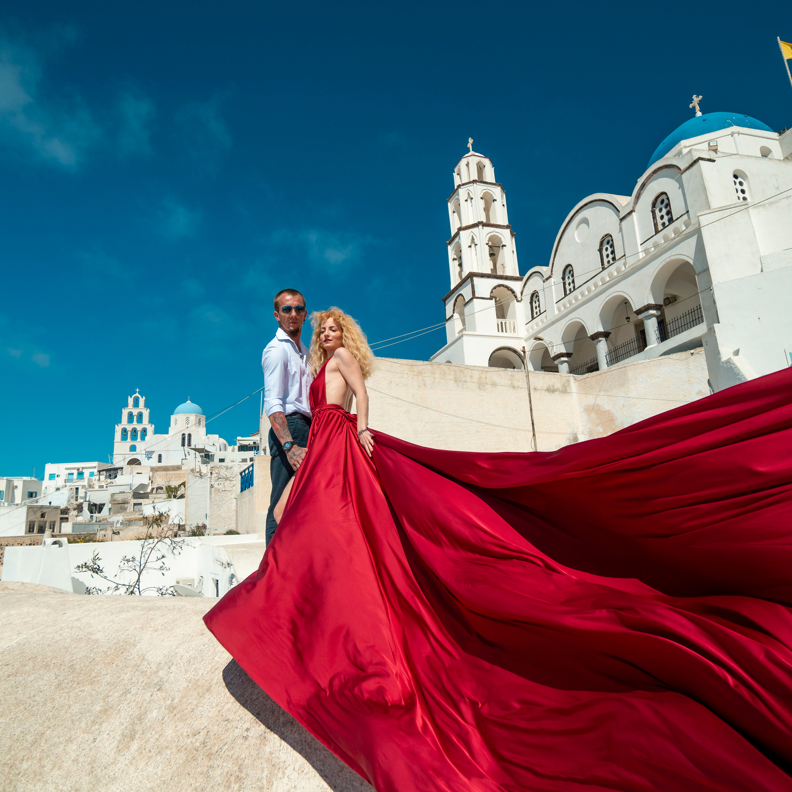 Purple Flying Dress Santorini Backless rent. Photographer in Santorini SokoLOVE Alex| Flying Dress Santorini