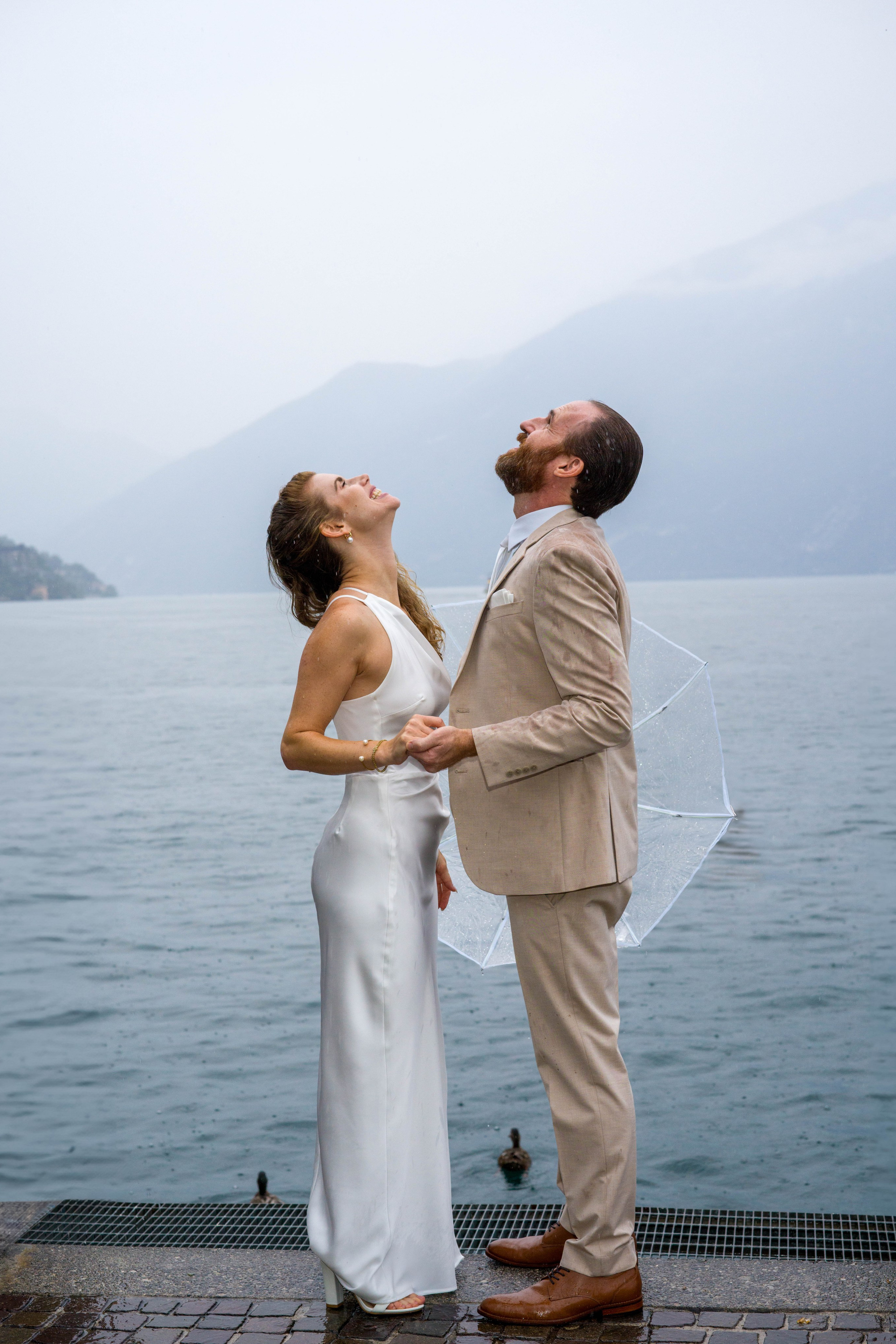 Couple exchanging vows at Lake Garda. Limone sul Garda