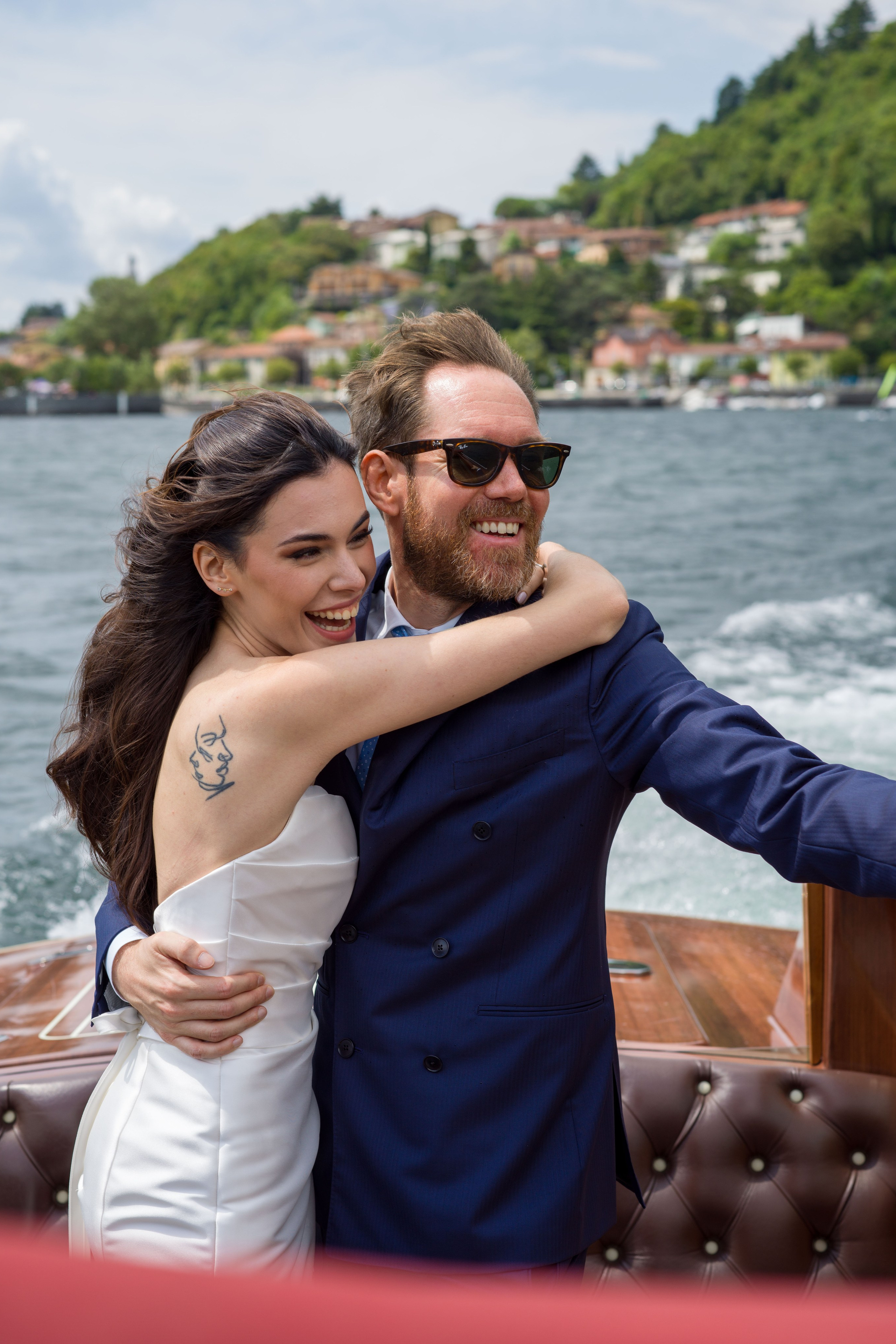 Wedding kiss in scenic Northern Italy.