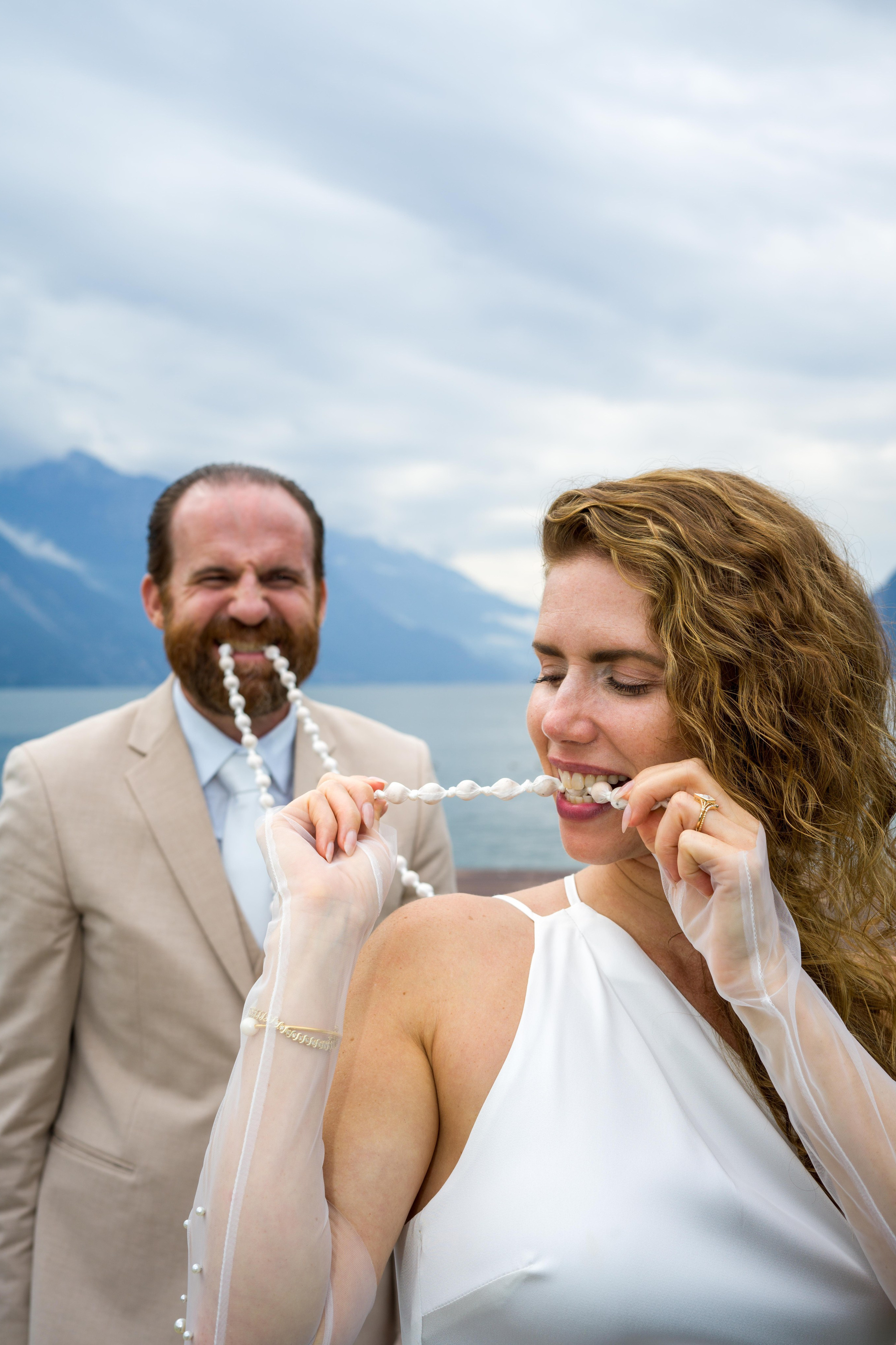 Couple celebrating elopement at Lake Garda.