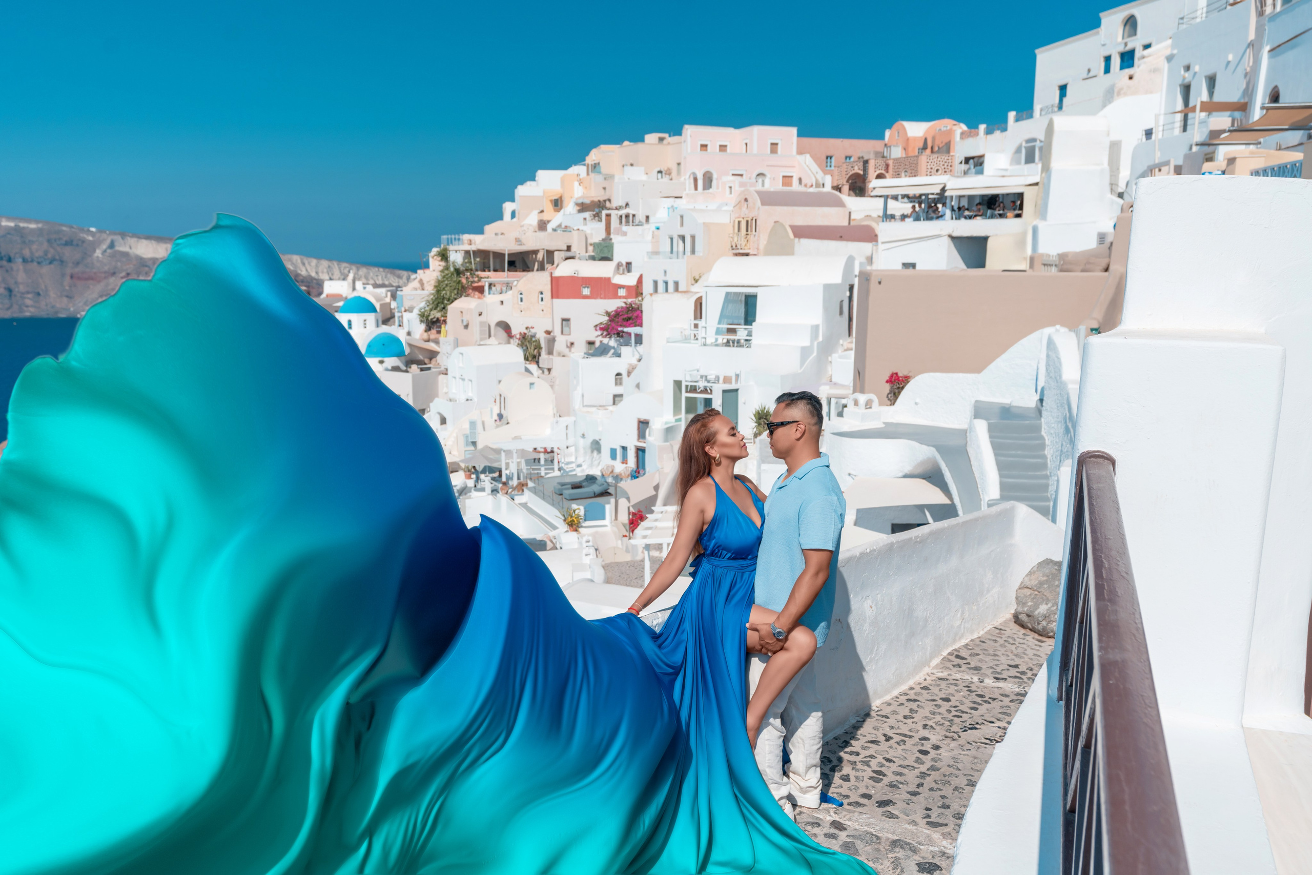 A Royal Affair: Flying in Blue in Santorini
