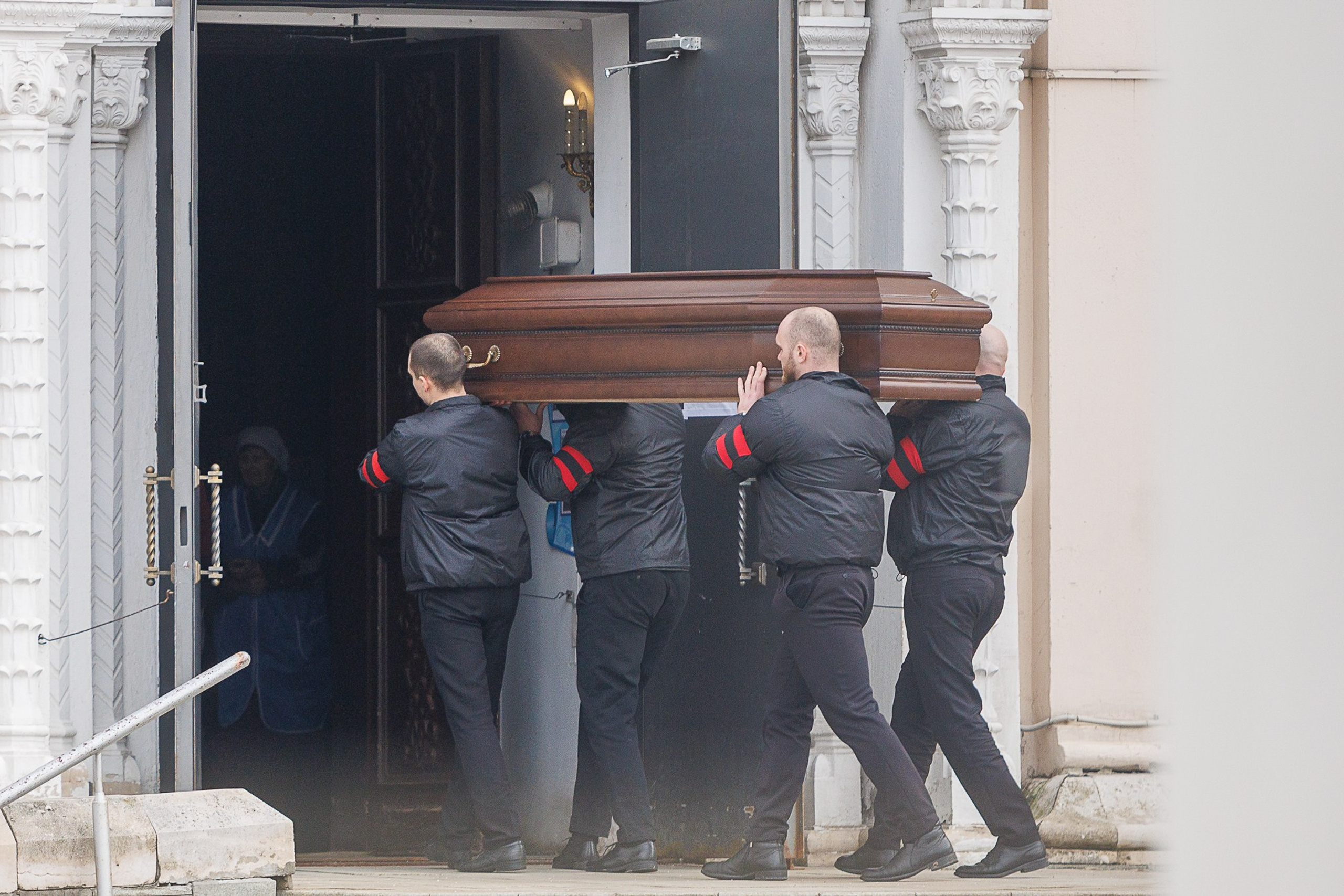Alexei Navalny's coffin at the cathedral funeral service, Moscow 2024