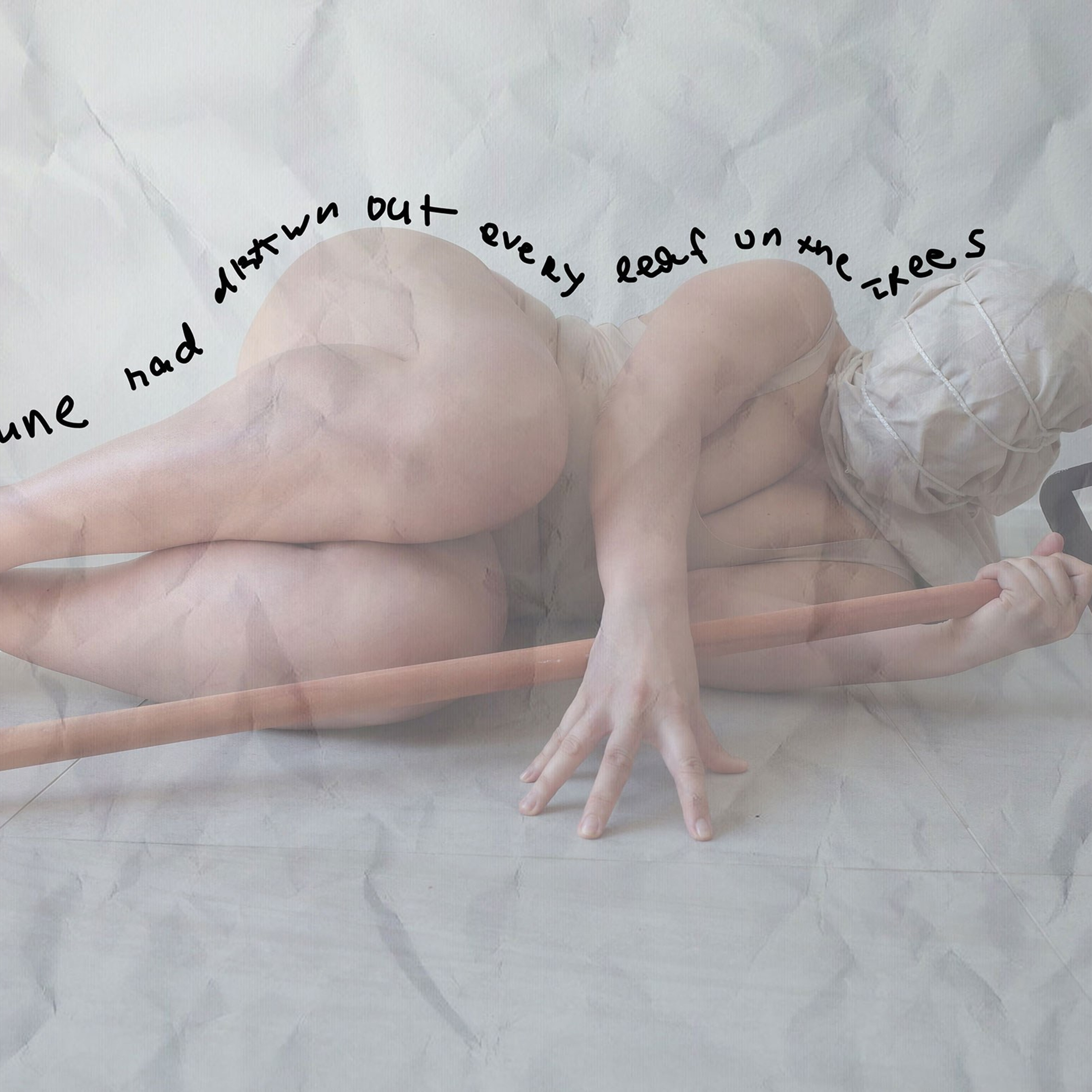 Conceptual image depicting a solitary woman in a domestic setting, surrounded by white chairs and reflective surfaces, from Leni Smoragdova's 'Figures Collection: She Would Buy the Flowers Herself' (2023).