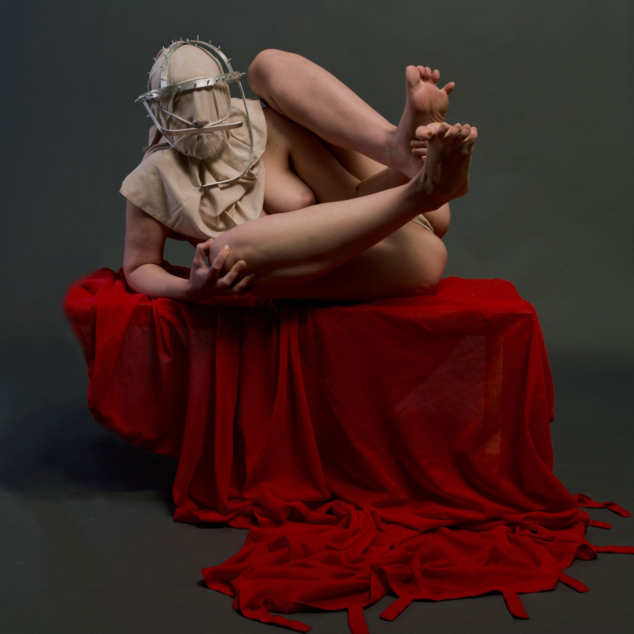 Conceptual image depicting a solitary woman in a domestic setting, surrounded by white chairs and reflective surfaces, from Leni Smoragdova's 'Figures Collection: She Would Buy the Flowers Herself' (2023).