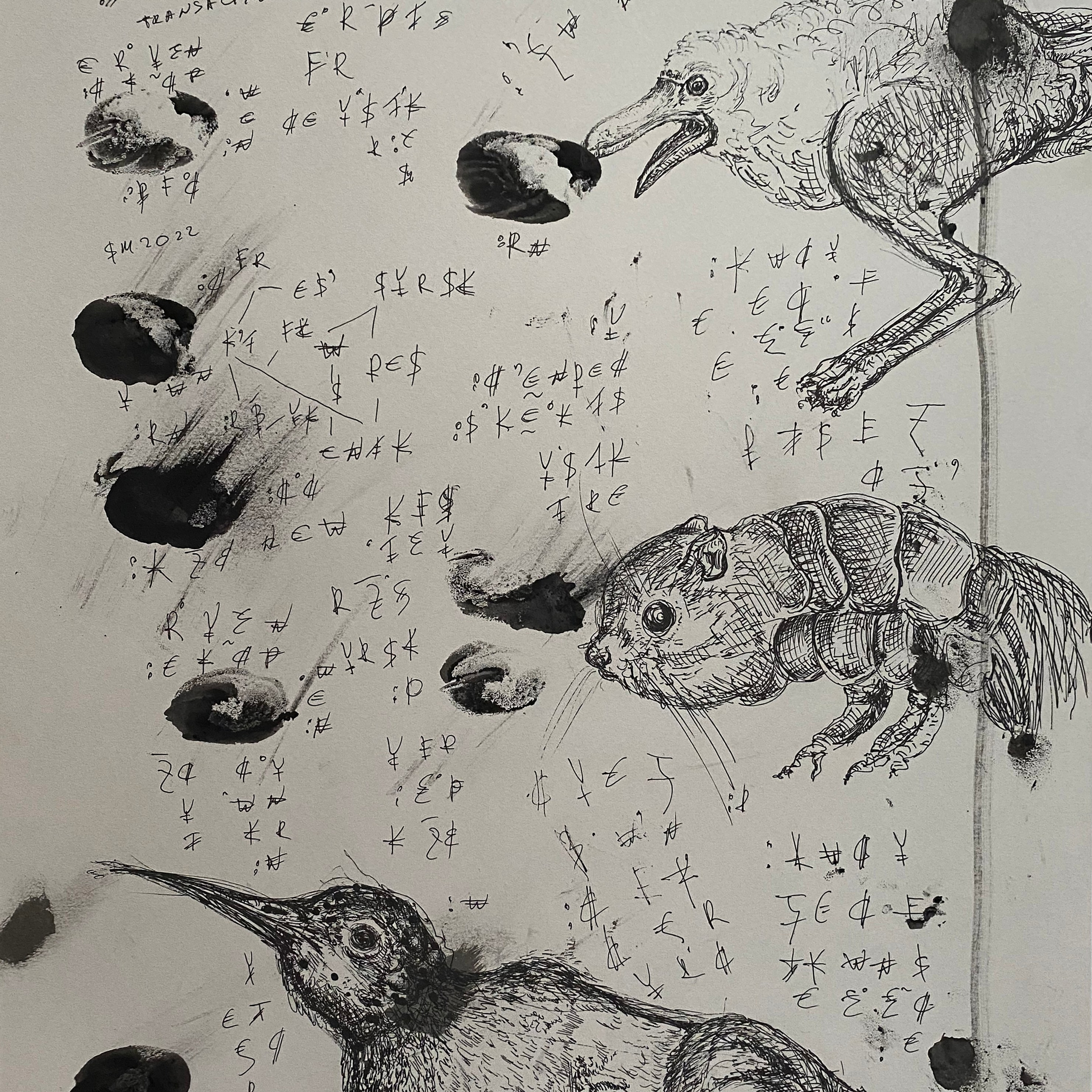 Chronicle Transaction – A modern cave painting for the digital age. This work from the Transaction Art universe depicts mystical hybrid creatures, their forms interwoven with celestial fingerprints and sacred texts in the universe's native language. Like ancient petroglyphs whispering across millennia, these symbols bridge primal spirituality and cryptographic modernism, suggesting a lost codex of cosmic transactions.
