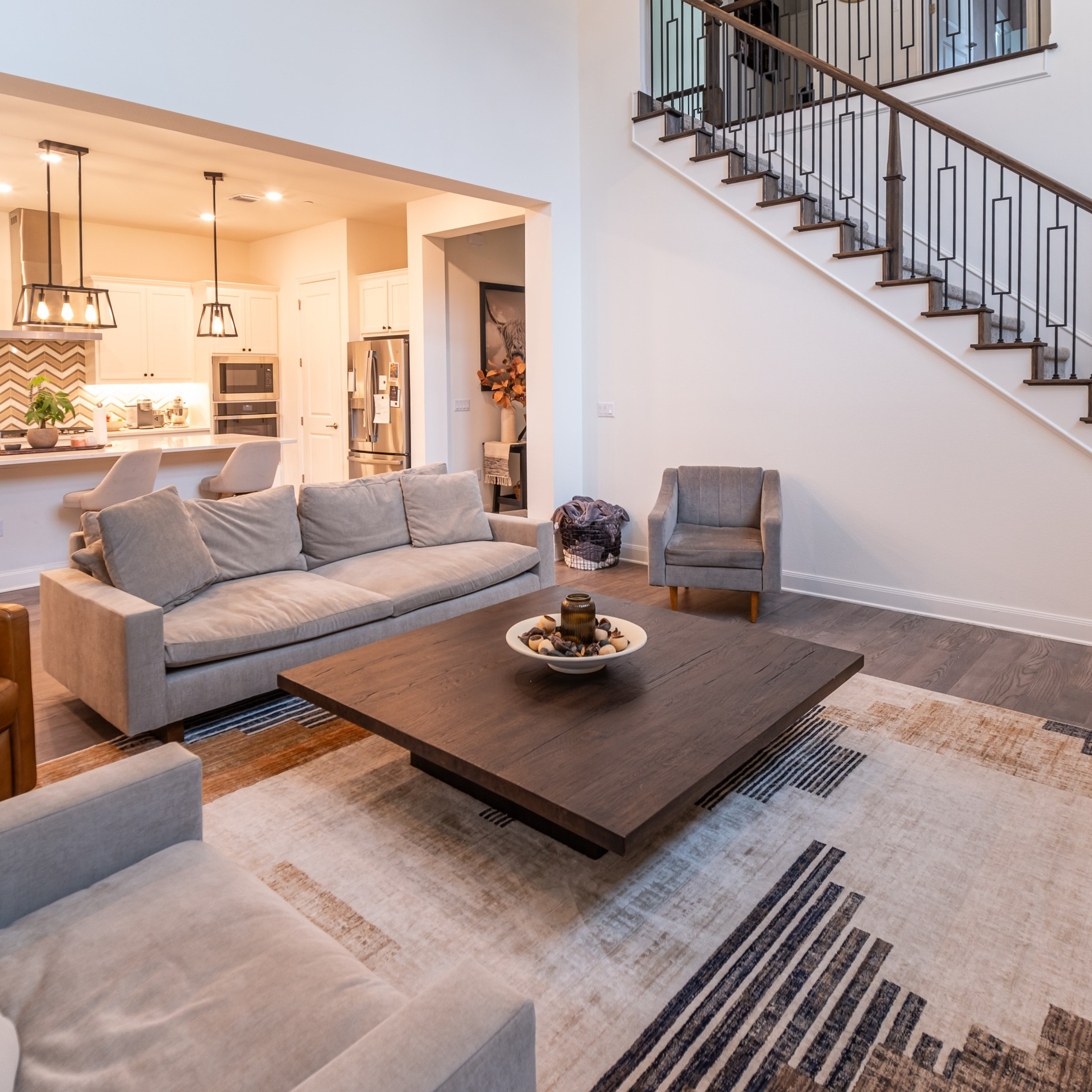 Bright contemporary living room with natural light photographed in Austin TX