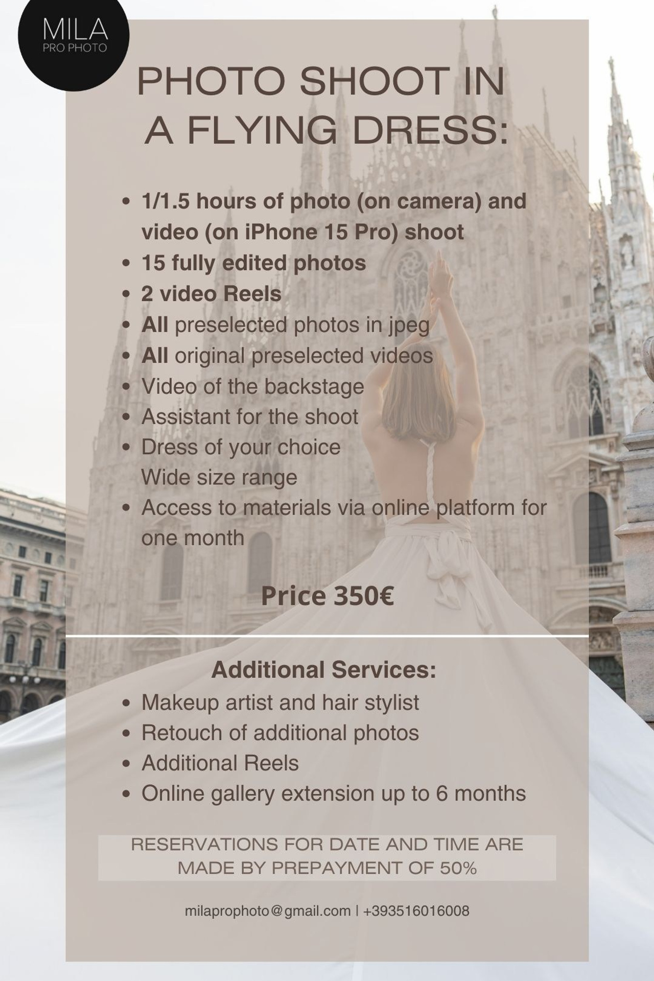 Price List. Photographer in Milan |Mila Pro Photo