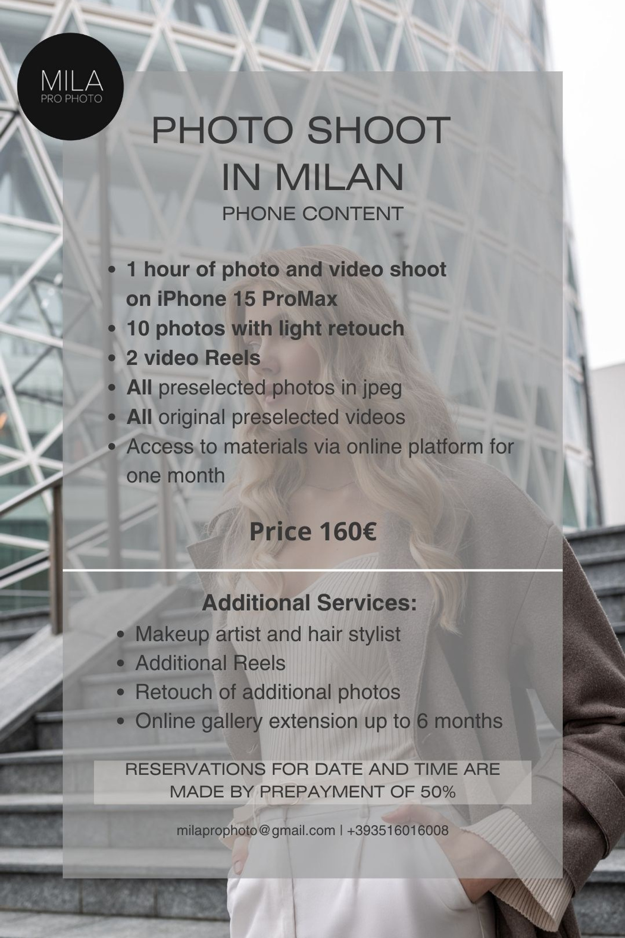 Price List. Photographer in Milan |Mila Pro Photo