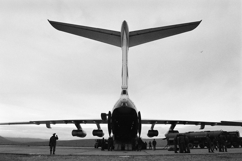 The military board. Unloading, Anadyr airport, Chukotka, Russia. September 2007