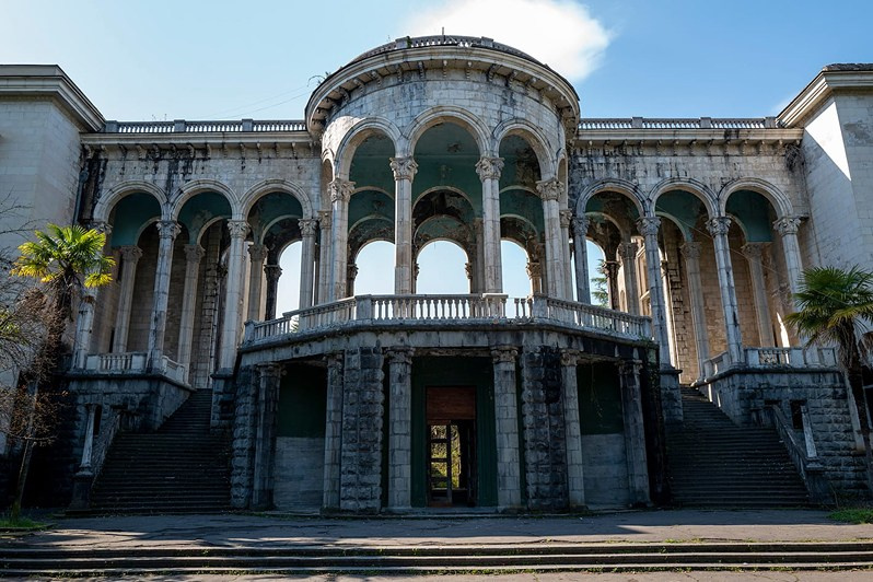 The ‘Kolkheti’ sanatorium (formerly ‘Zheleznodorozhnik’), Tskhaltubo municipality, Imereti region, Georgia. April 2021