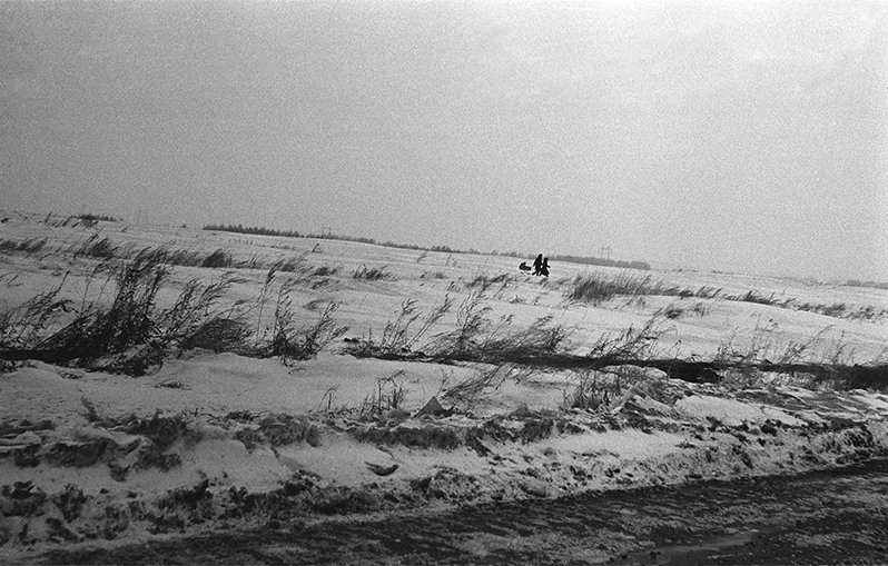 Couple with pram, Novosibirsk region, Russian SFSR. March 1985