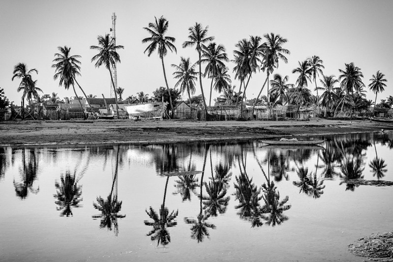 Reflection of a fishing village at high tide, Belo sur Mer village, Morondava district, Menabe region, Toliara province, Republic of Madagascar. 2018