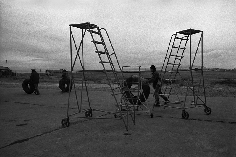 Unloading on the site of airdrome of Long Range Aviation, Anadyr airport, Chukotka, Russia. September 2007