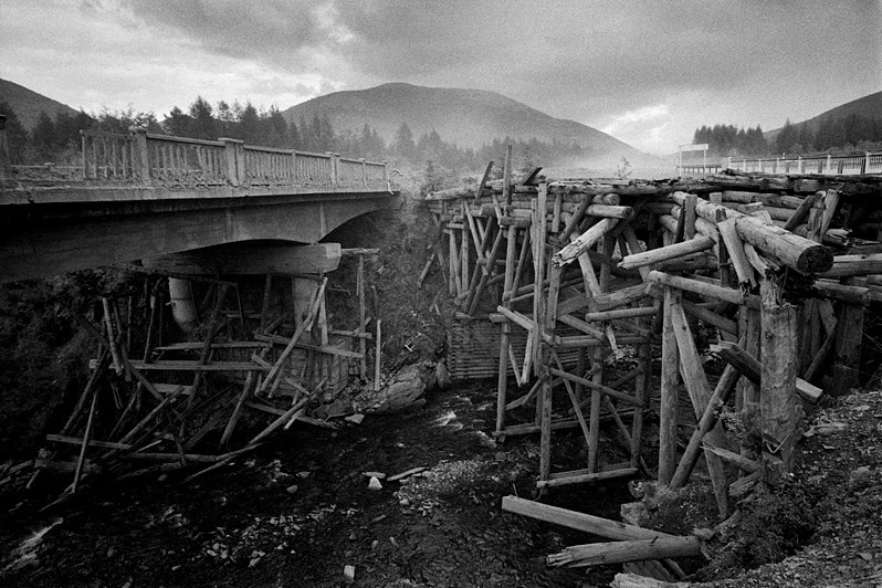 Old bridges on Obryvisty stream, Magadan region,  Russia. August 2014
