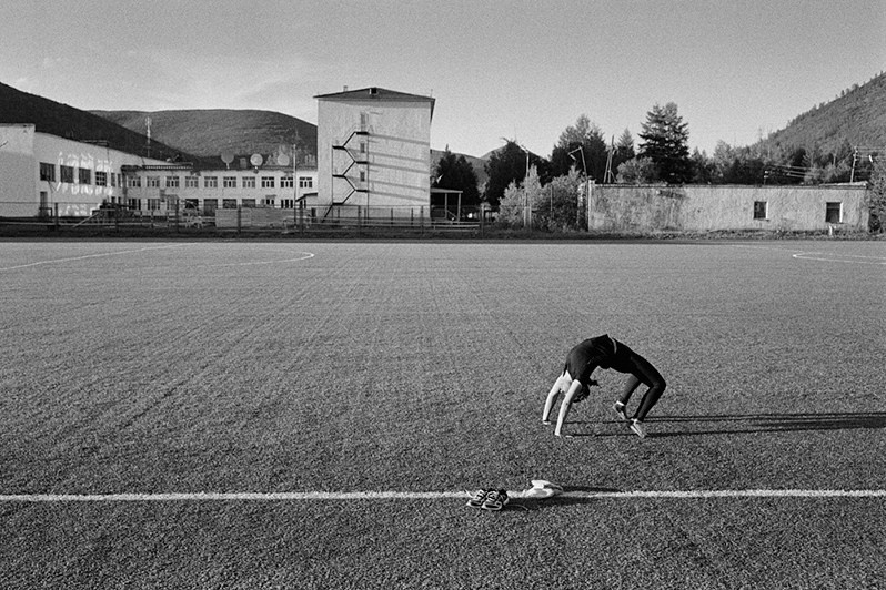 Stadium, Yagodnoye settlement, Magadan region, Russia. August 2014