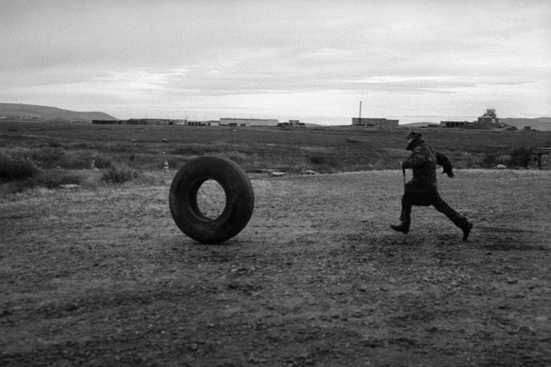 Catch up wheel, Anadyr airport, Chukotka, Russia. September 2007