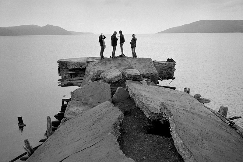 Old pier at Nagayev Bay, Magadan, Russia. August 2014