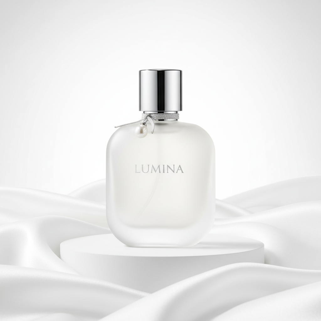 AI perfume CGI emphasizing purity, diffused light, and refined composition