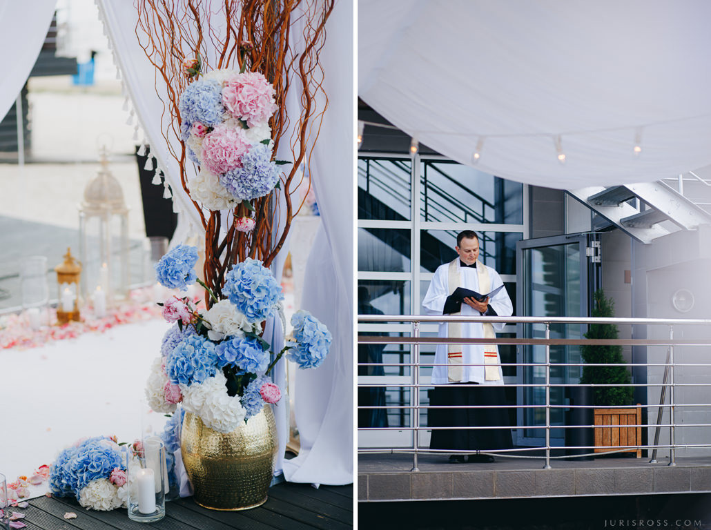 Kāzas LightHouse Jurmala ar ceremonija pludmalē un Augu māja noformēju