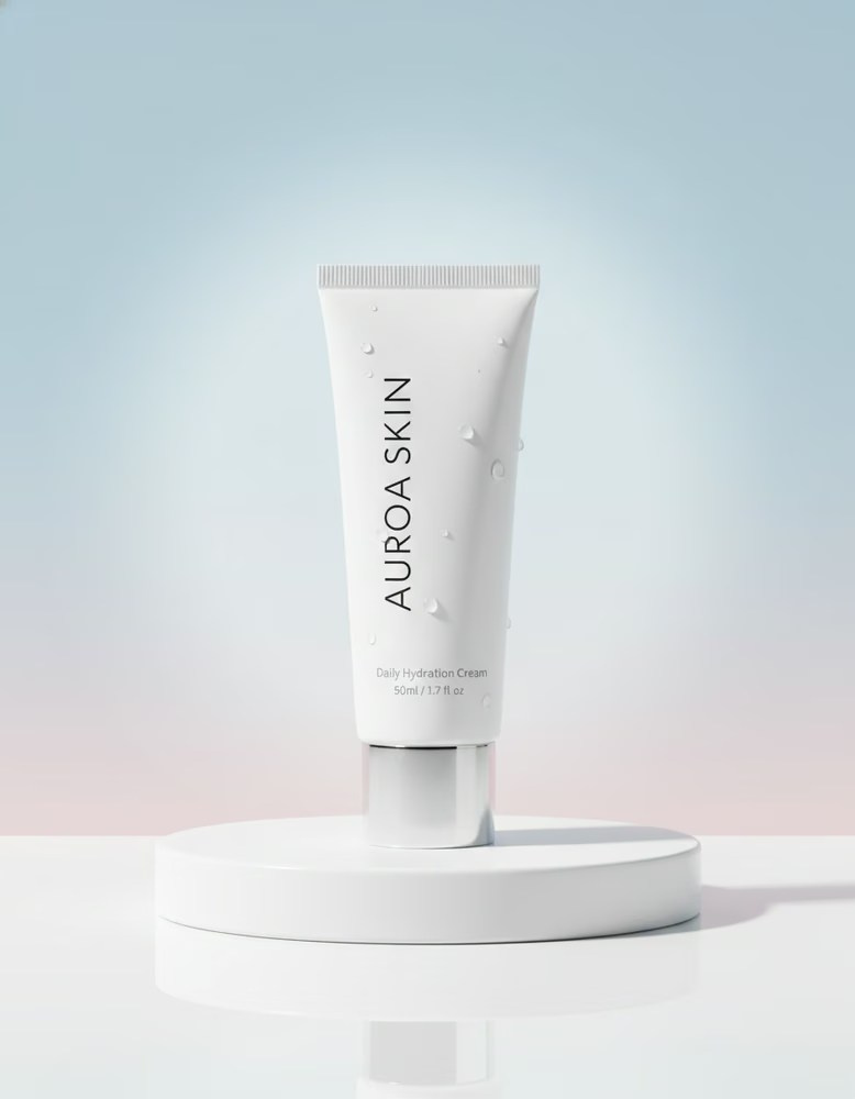 Clean skincare tube presented in a minimalist AI cosmetic render