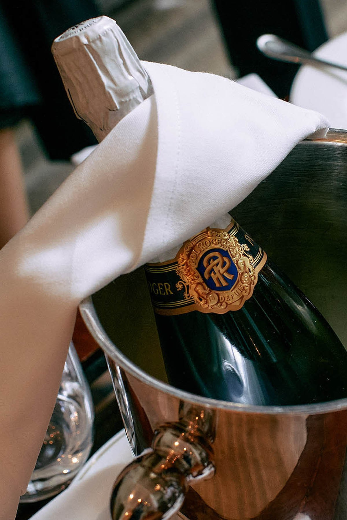 Champagne bottle for wedding celebration at Palais Coburg Vienna.