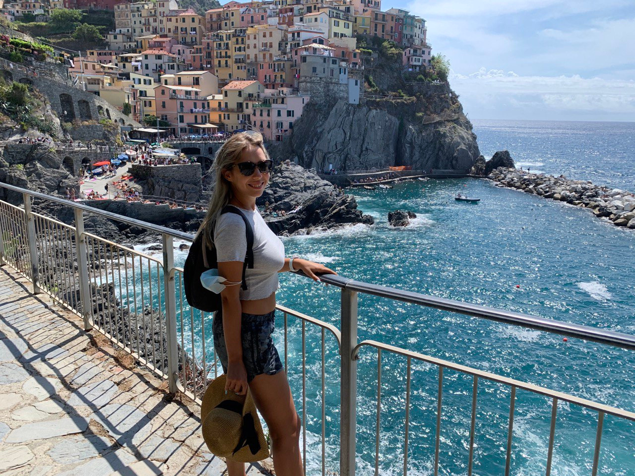 woman in front of the sea in Cinque Terre Italy