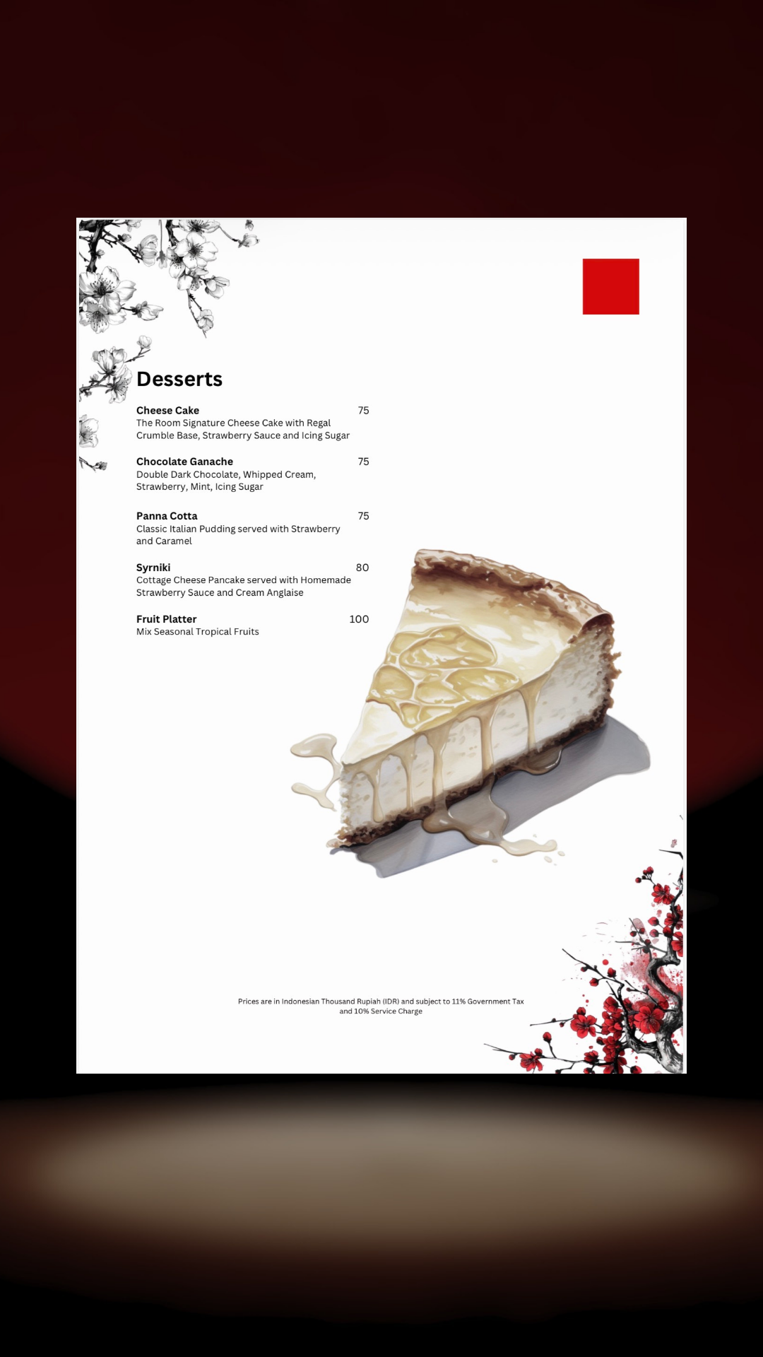 MENU. THE ROOM BAR