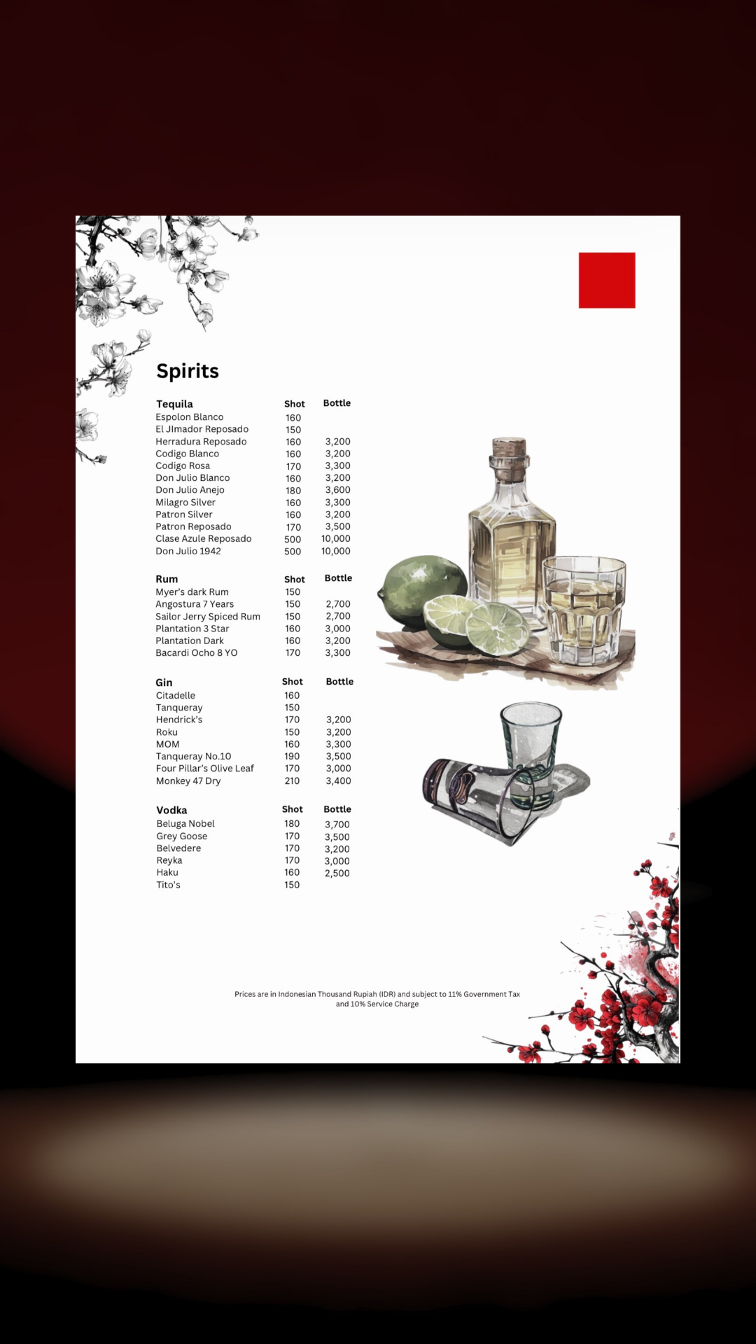 MENU. THE ROOM BAR