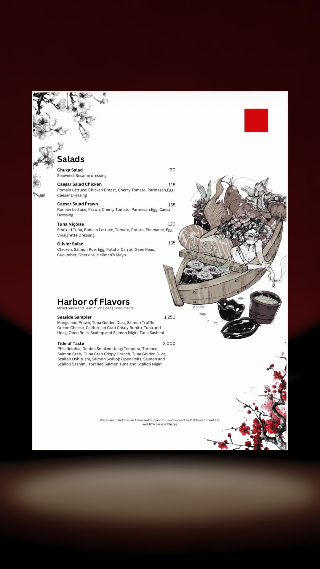 MENU. THE ROOM BAR