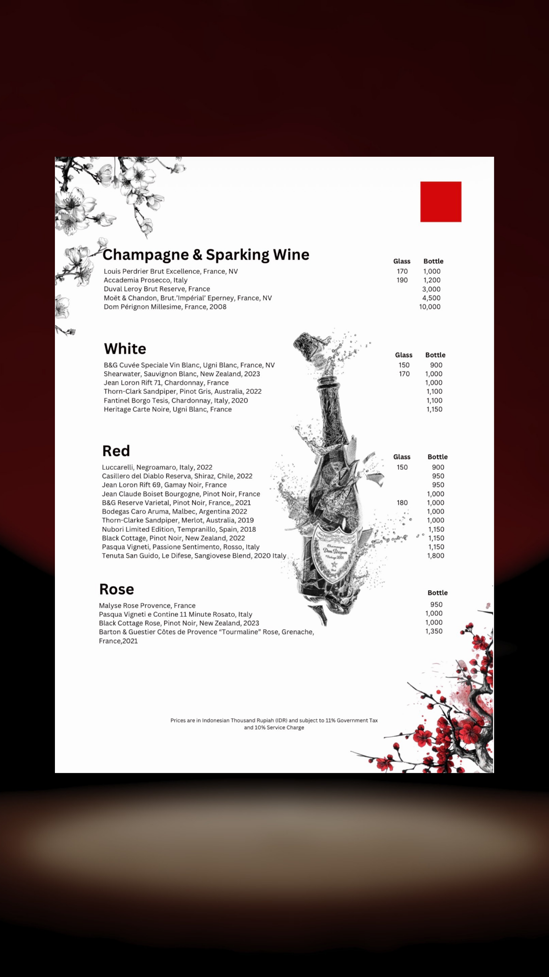 MENU. THE ROOM BAR