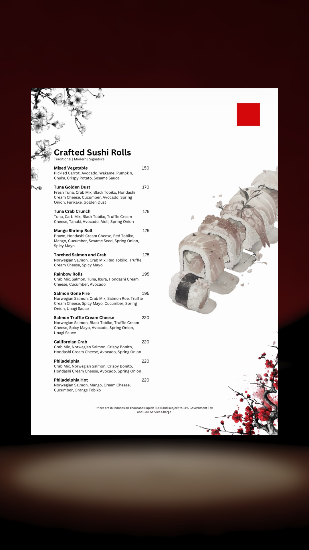 MENU. THE ROOM BAR