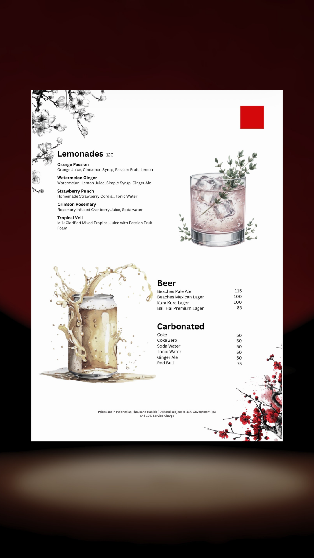 MENU. THE ROOM BAR
