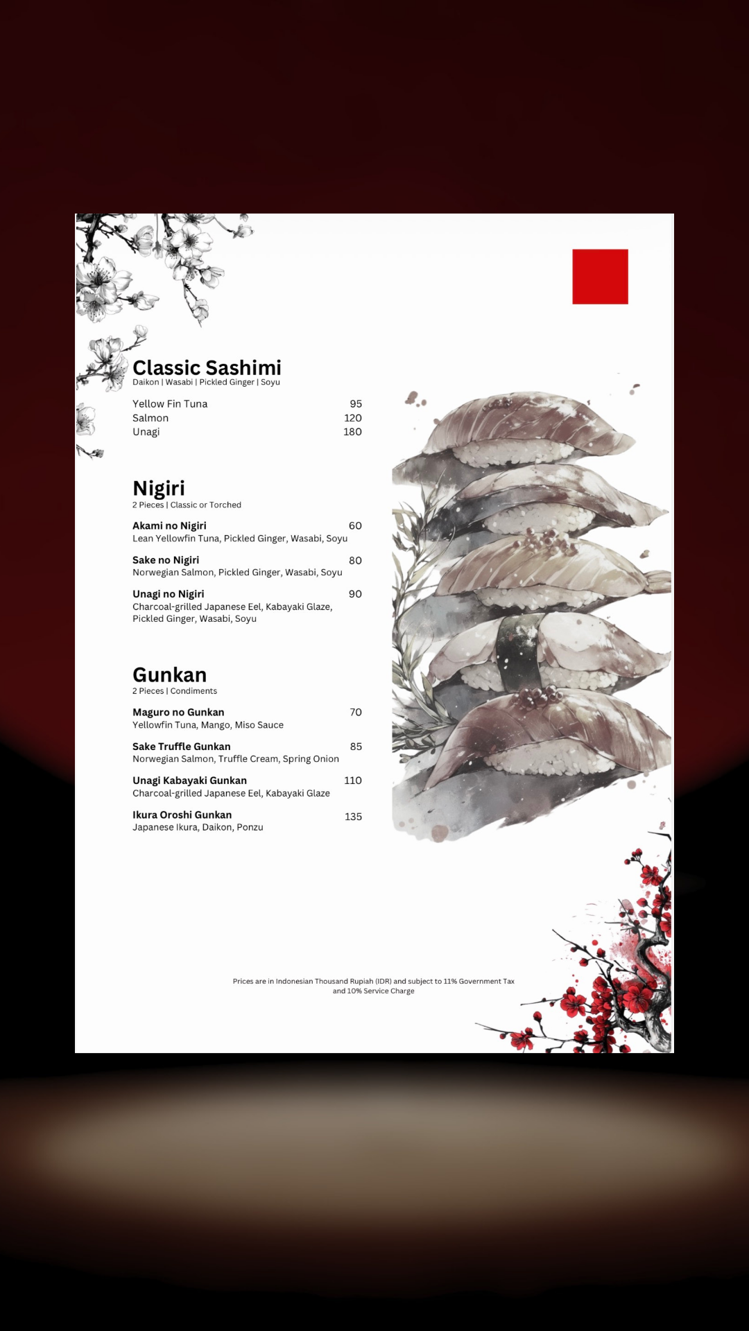 MENU. THE ROOM BAR