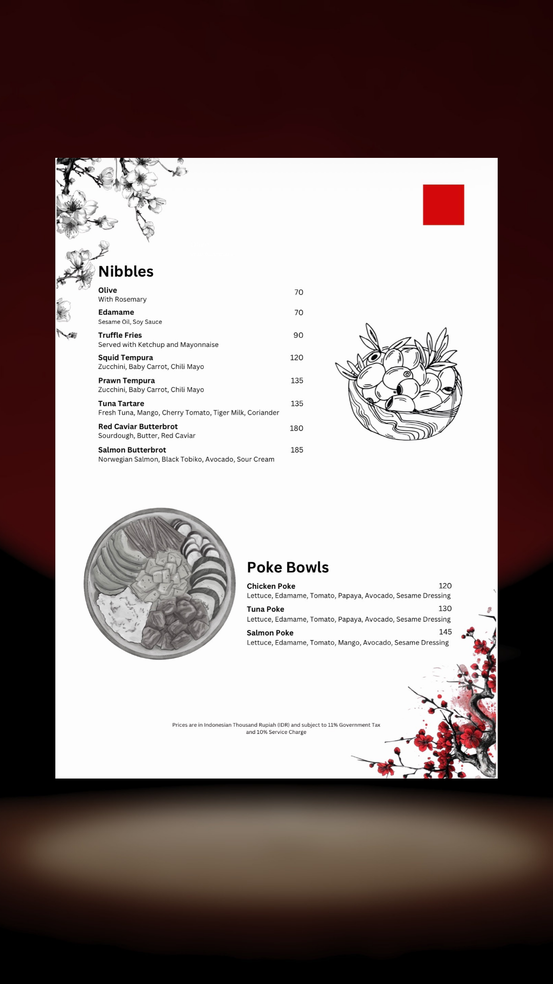 MENU. THE ROOM BAR