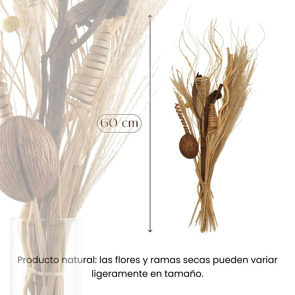 Ramo de flores secas con indicación de altura para la ficha de producto