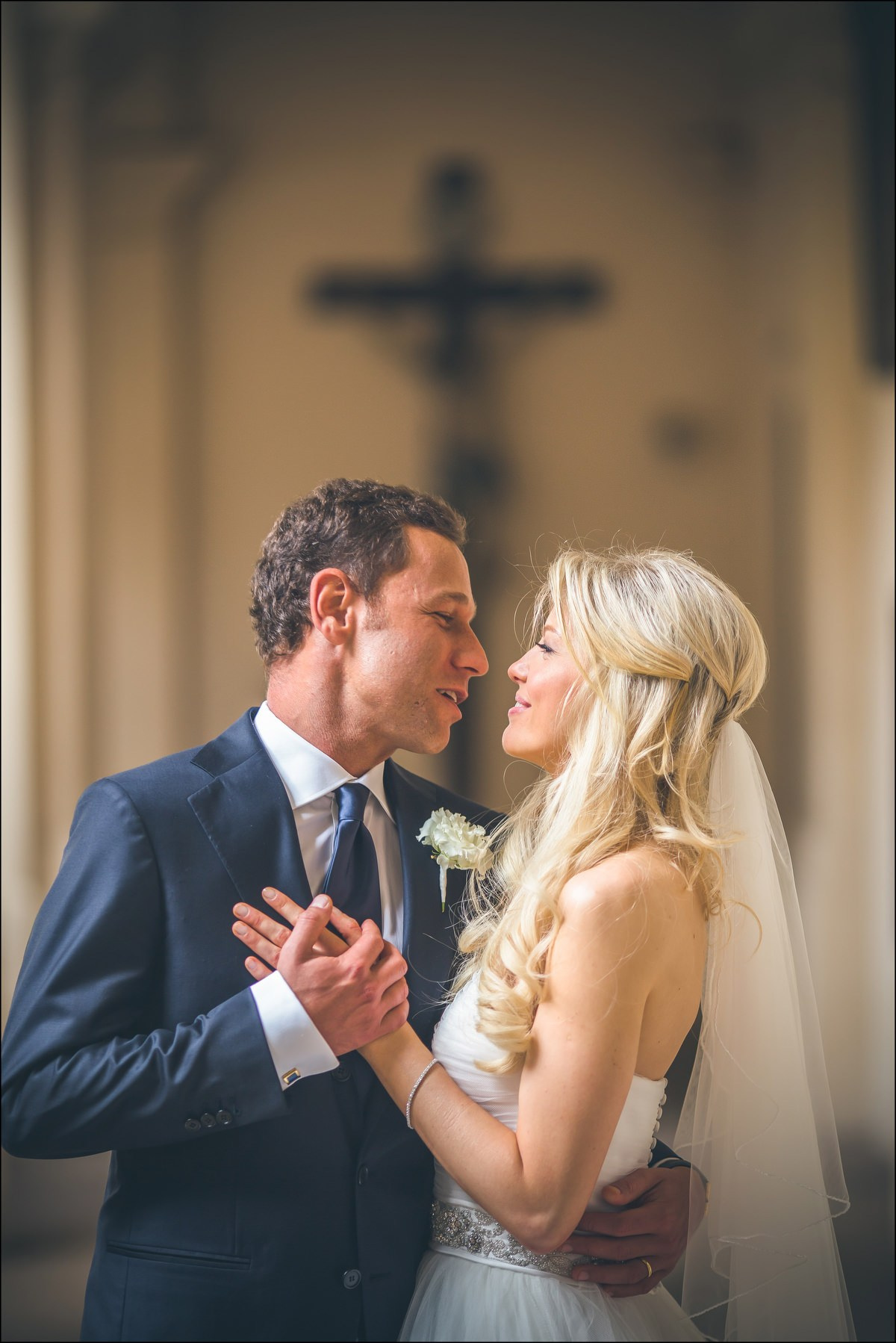 Groom serenading bride St. Thomas Church