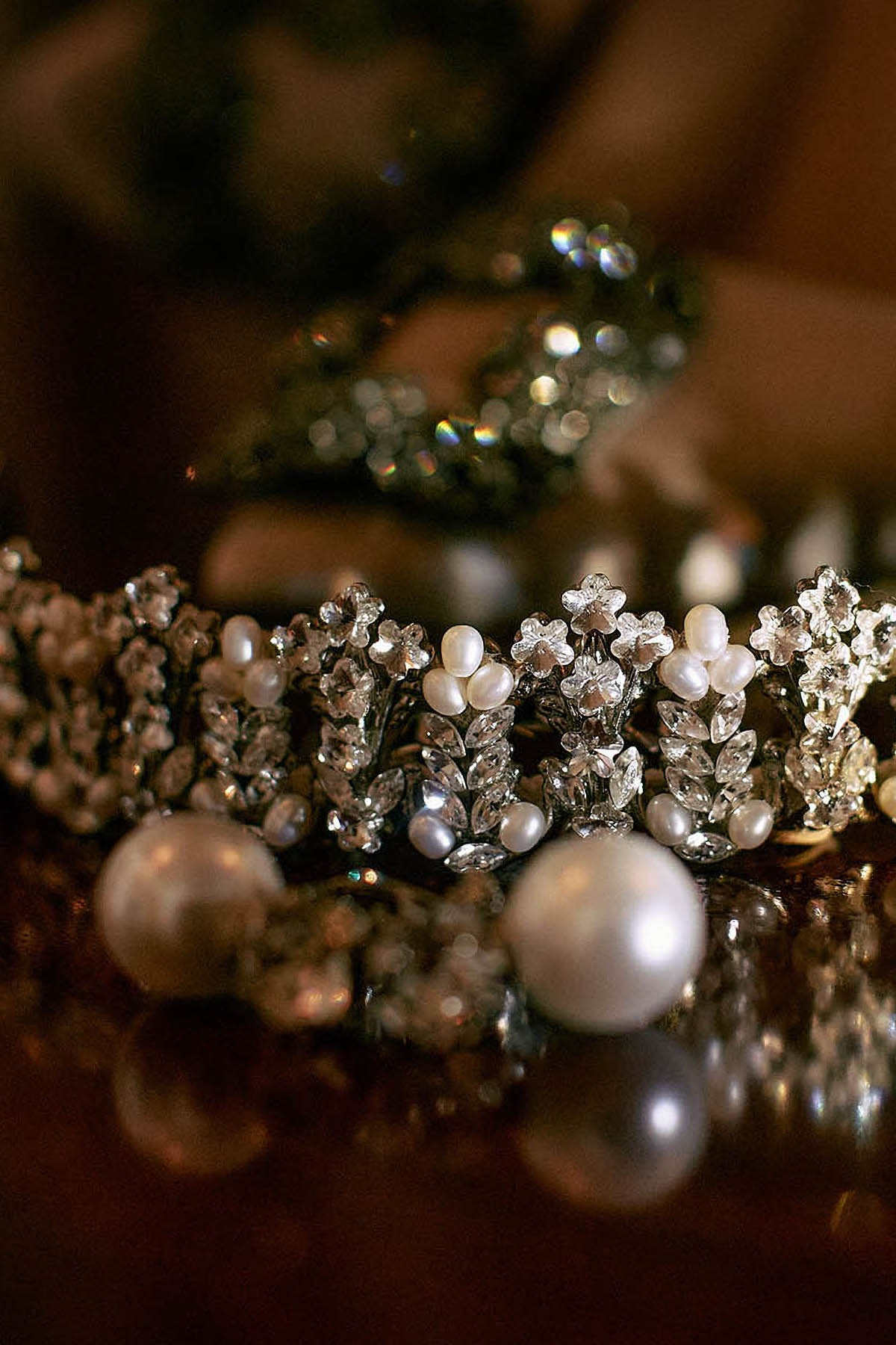 Elegant bridal tiara in wedding preparation at Palais Coburg.
