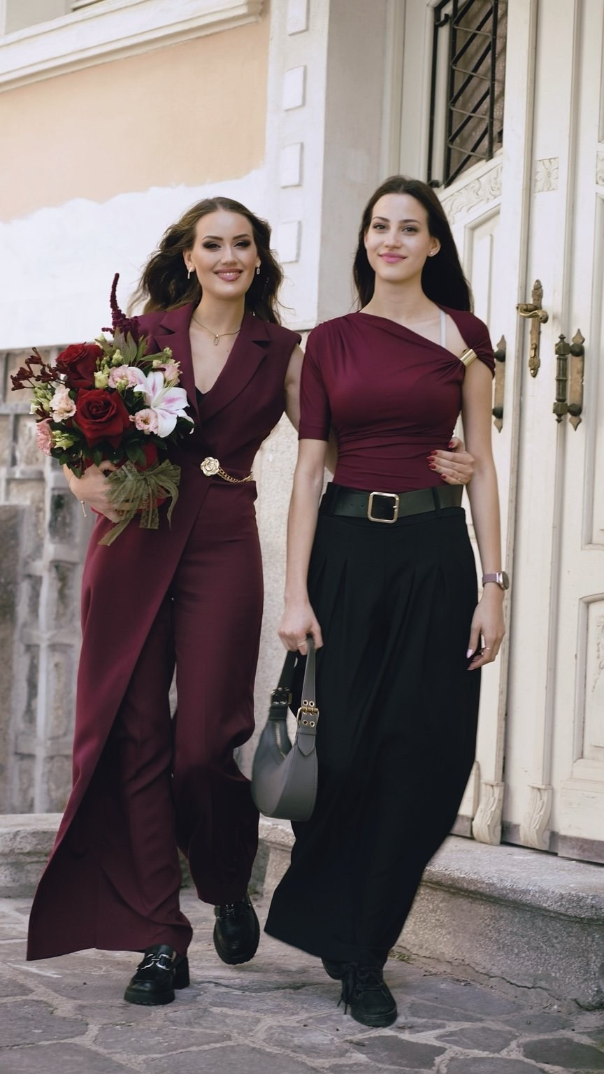 two sisters with bouquet Old Town Plovdiv