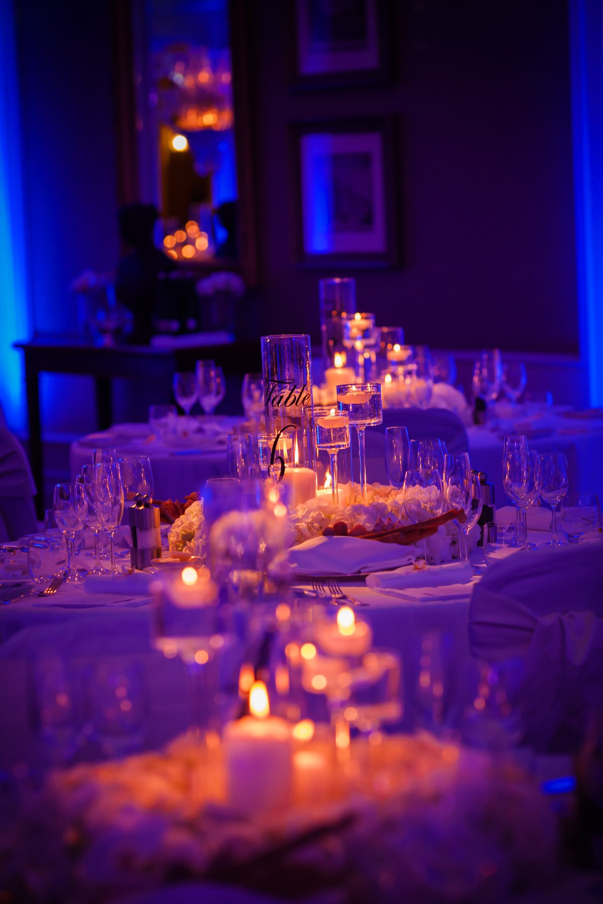 Candlelight contrasting blue purple ambiance reception Four Seasons Prague