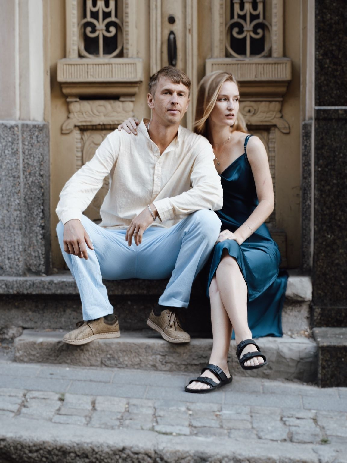 couple near door Old Town Plovdiv