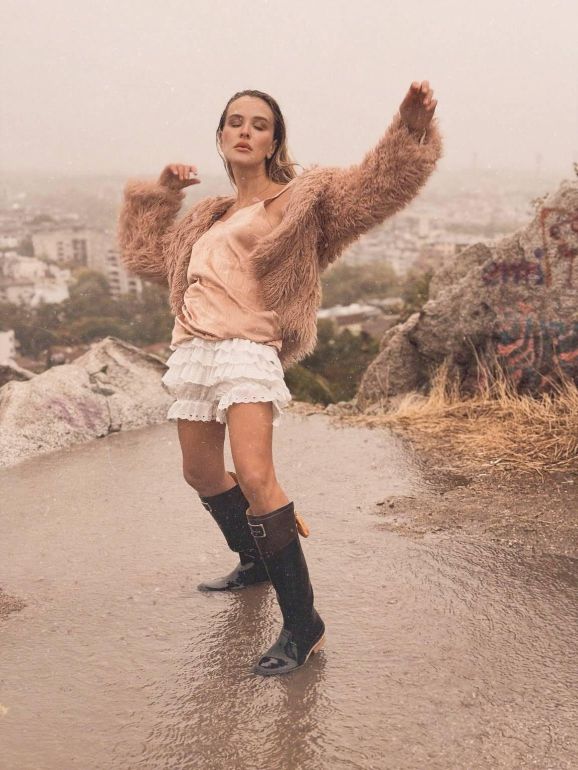 girl in rain Bunardzhik hill Plovdiv