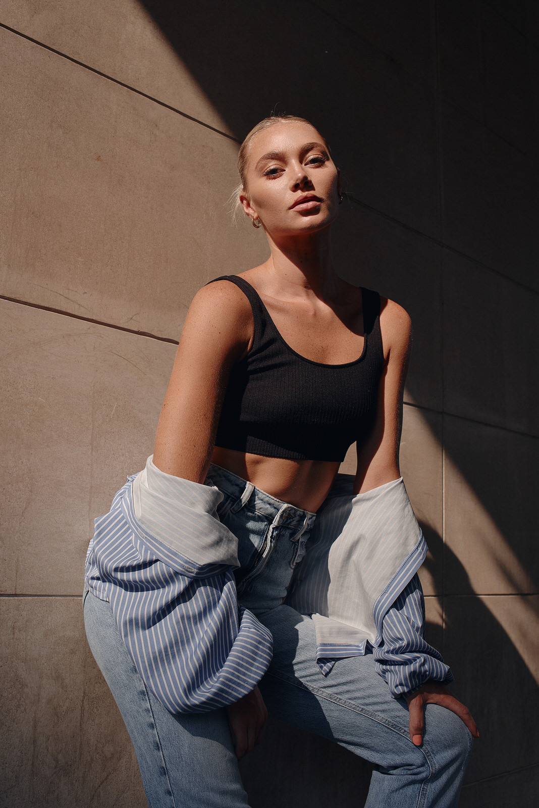 Street style model tests in Milan