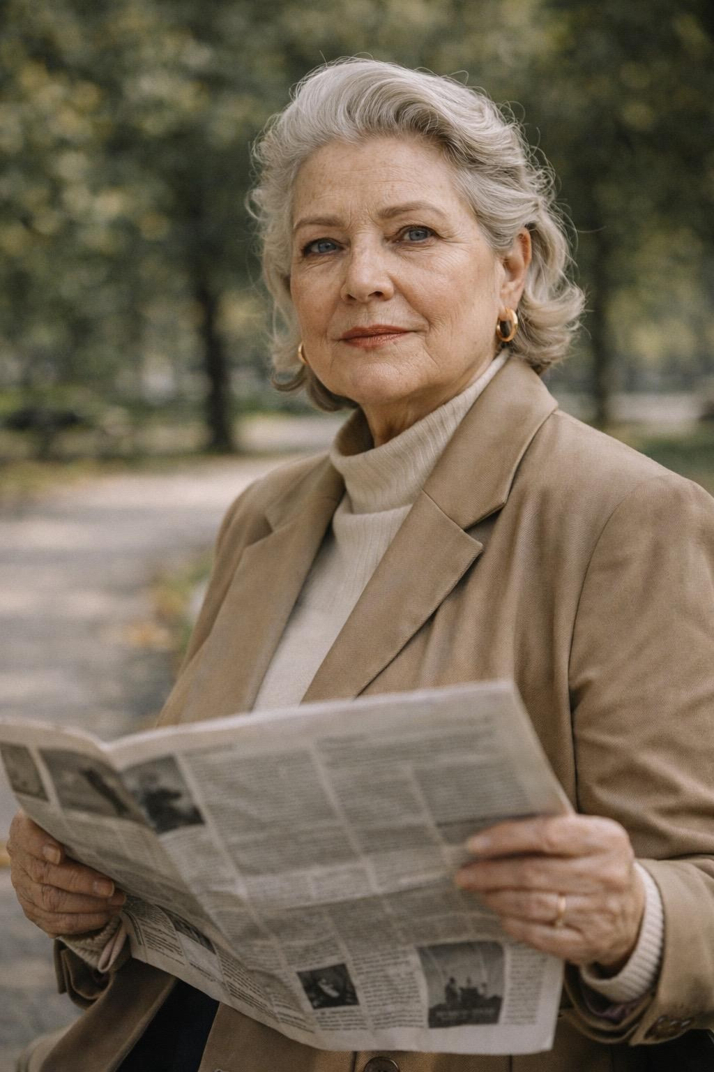 elderly woman reading newspaper in park Plovdiv