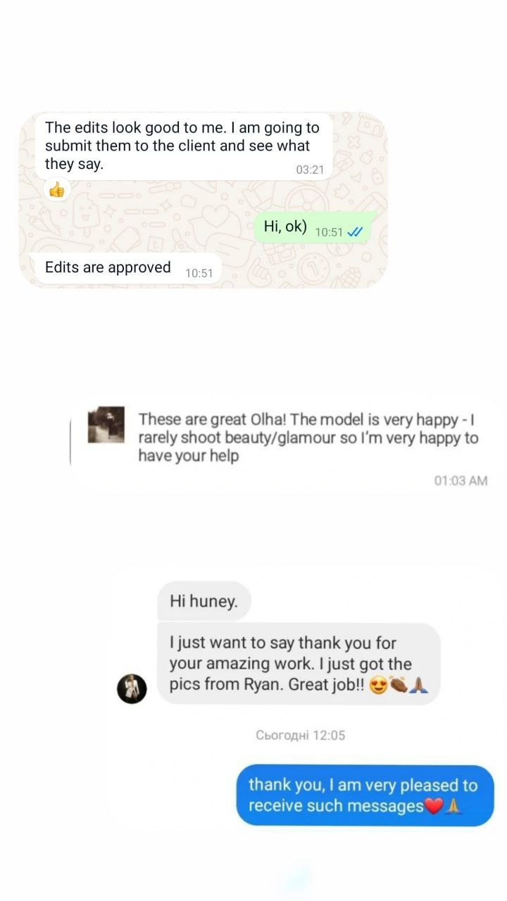 Reviews from clients who are satisfied with the retouching