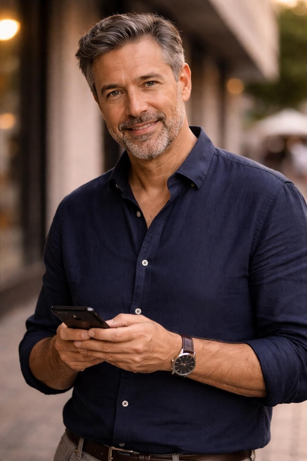 Бизнес портрет мужчины с телефоном для личного бренда