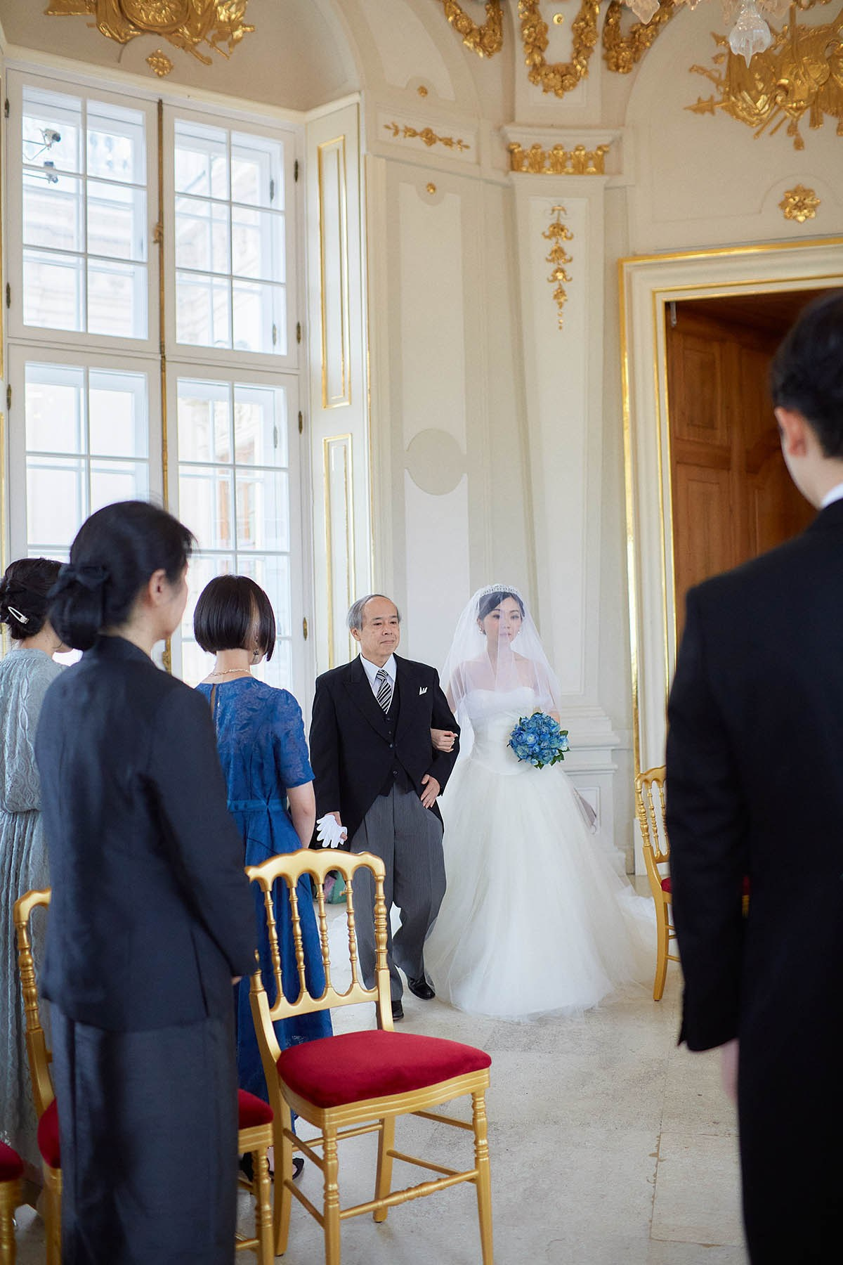 Bride's entrance into ceremonial hall at Belvedere Palace Vienna.