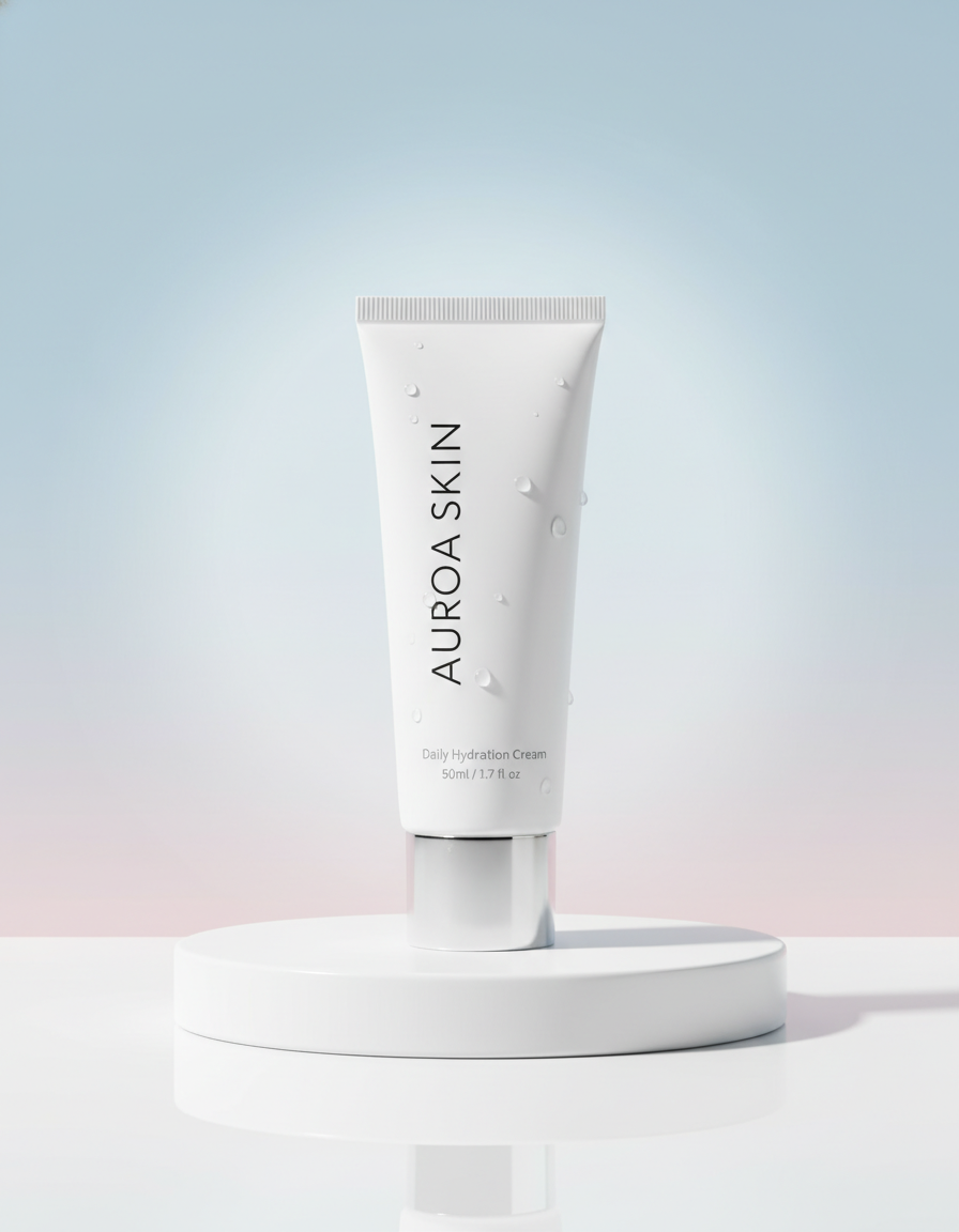 AI-created cosmetic CGI visual presenting a clean skincare product design