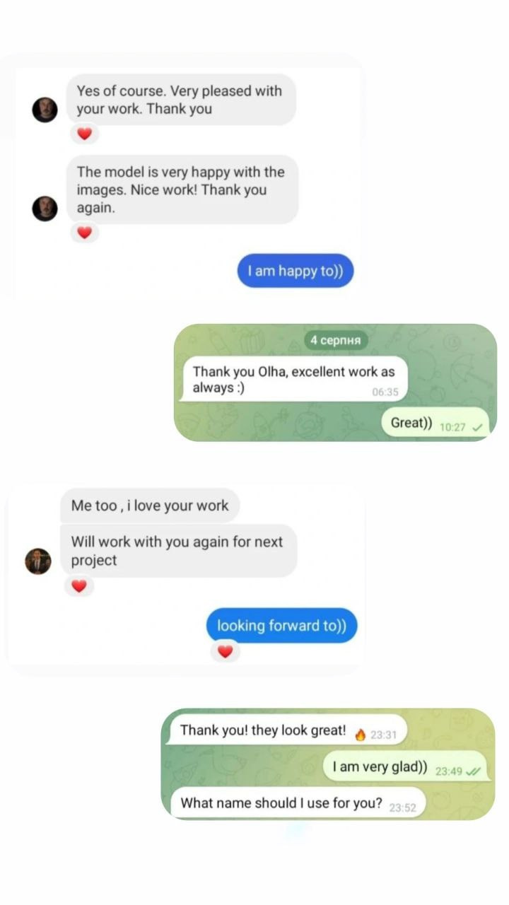 Reviews from clients who are satisfied with the retouching