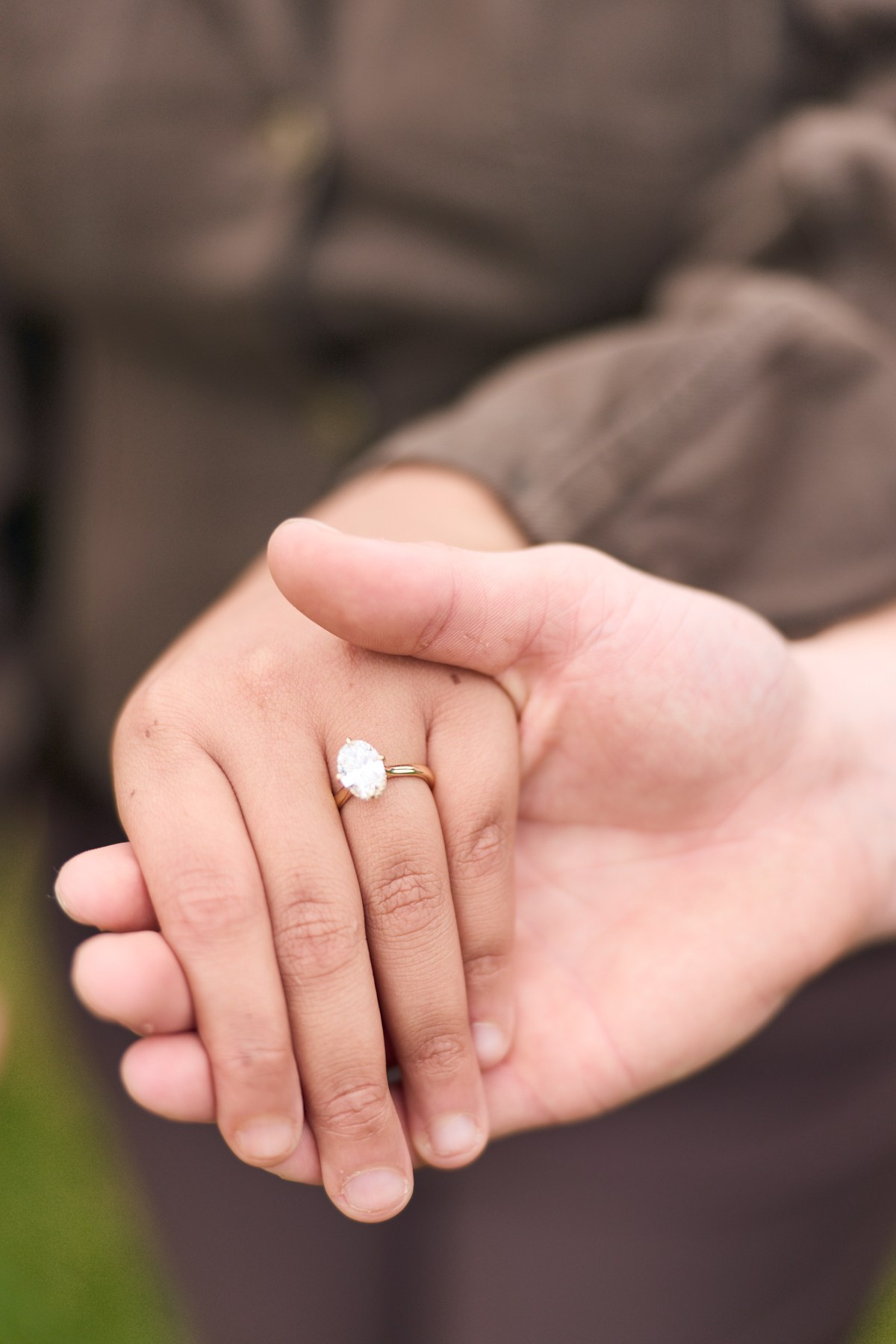 Macro shot of a solitaire engagement ring at the Park of Roses in Columbus, Ohio