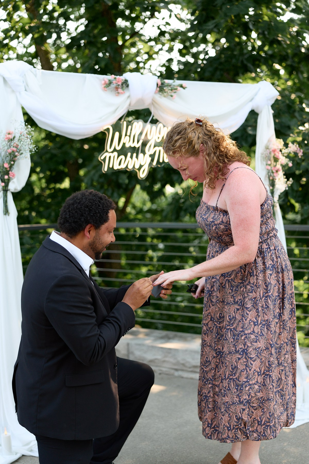 Arch proposal surrounded by greenery at Bridge Park in Dublin, Ohio